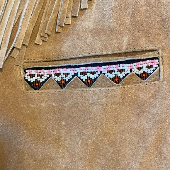 New - 2XL - Women's Brown Suede Leather Fringes Beaded Jacket - Picture 4 of 5